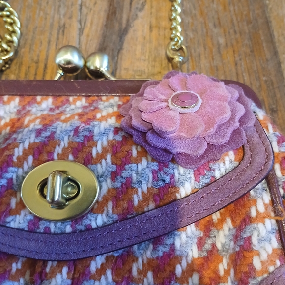 Coach Vintage Tweed Kisslock Top Handle Mini Bag Pink Purple Floral Chain Strap - Picture 6 of 14